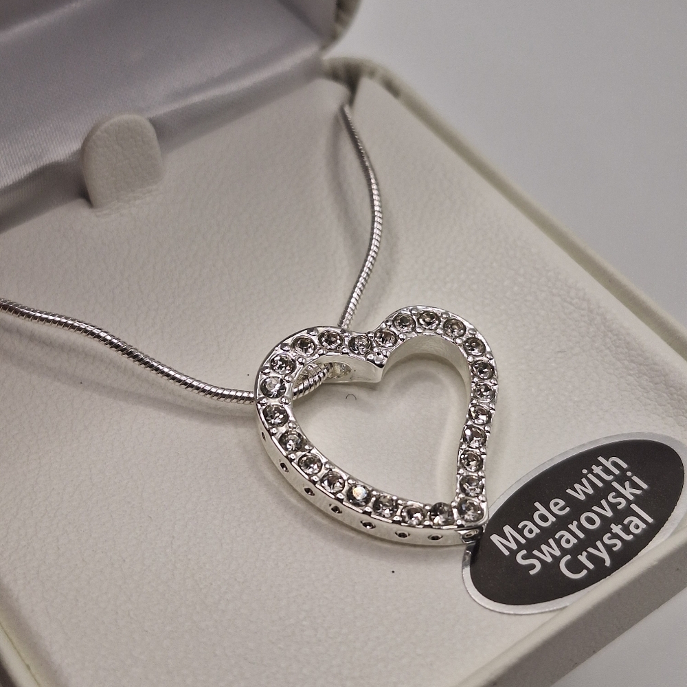 SWAROVSKI SILVER-TONE HEART CRYSTAL NECKLACE — BOXED - Picture 6 of 6